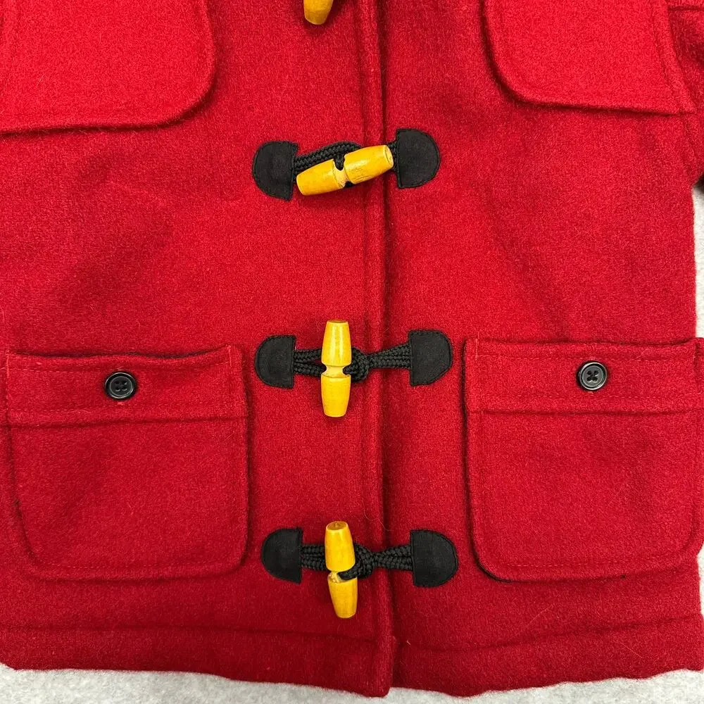 OshKosh Wool Duffle Coat Red Hooded Toggle Infant 6-9mths VTG Style Preppy